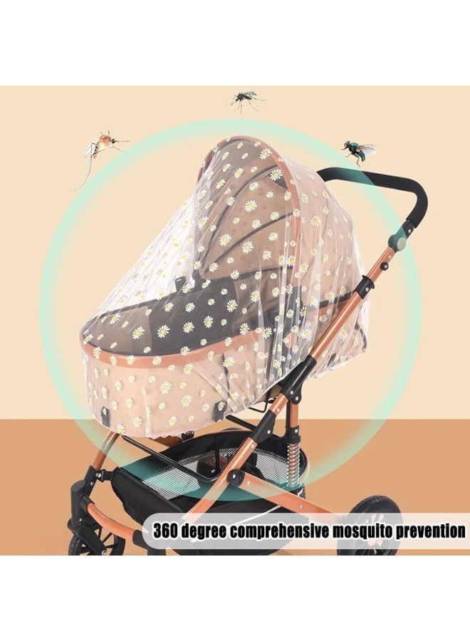 Mosquito Net for Stroller Pram Net for Baby Portable Stroller Netting Cover Perfect Bug Net for Strollers, Bassinets, Mini Crib,Cradles and Playards (White Daisy) - Image 2