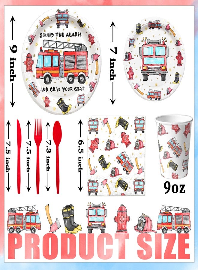 HaPiBiDesign Firetruck Birthday Party Decorations, Watercolor Fire truck Birthday Party Favors,Fireman Party Supplies, Firetruck Theme Birthday Party Tableware - Image 2