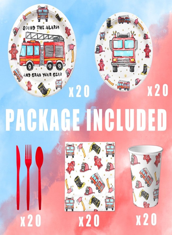 HaPiBiDesign Firetruck Birthday Party Decorations, Watercolor Fire truck Birthday Party Favors,Fireman Party Supplies, Firetruck Theme Birthday Party Tableware - Image 3