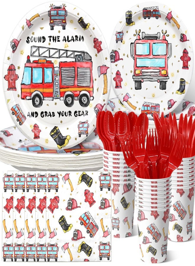HaPiBiDesign Firetruck Birthday Party Decorations, Watercolor Fire truck Birthday Party Favors,Fireman Party Supplies, Firetruck Theme Birthday Party Tableware - Image 1