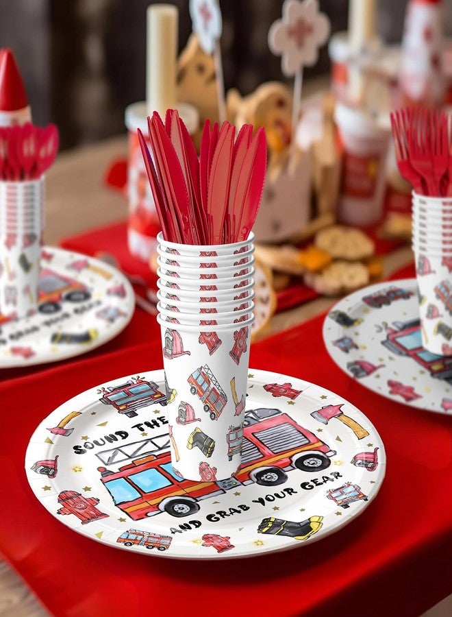 HaPiBiDesign Firetruck Birthday Party Decorations, Watercolor Fire truck Birthday Party Favors,Fireman Party Supplies, Firetruck Theme Birthday Party Tableware - Image 5