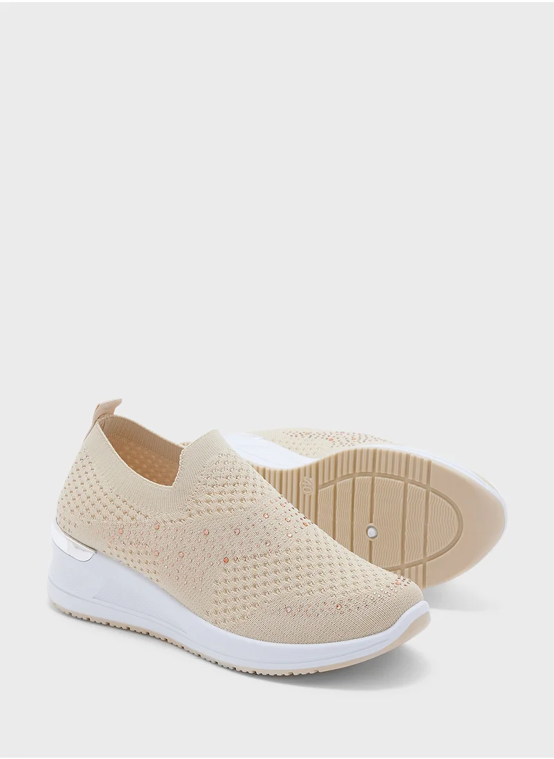 جينجر Diamante Knit Slip On Comfort Shoes