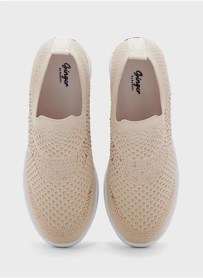 جينجر Diamante Knit Slip On Comfort Shoes