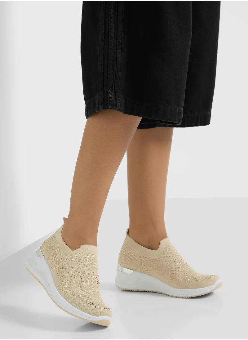 جينجر Diamante Knit Slip On Comfort Shoes
