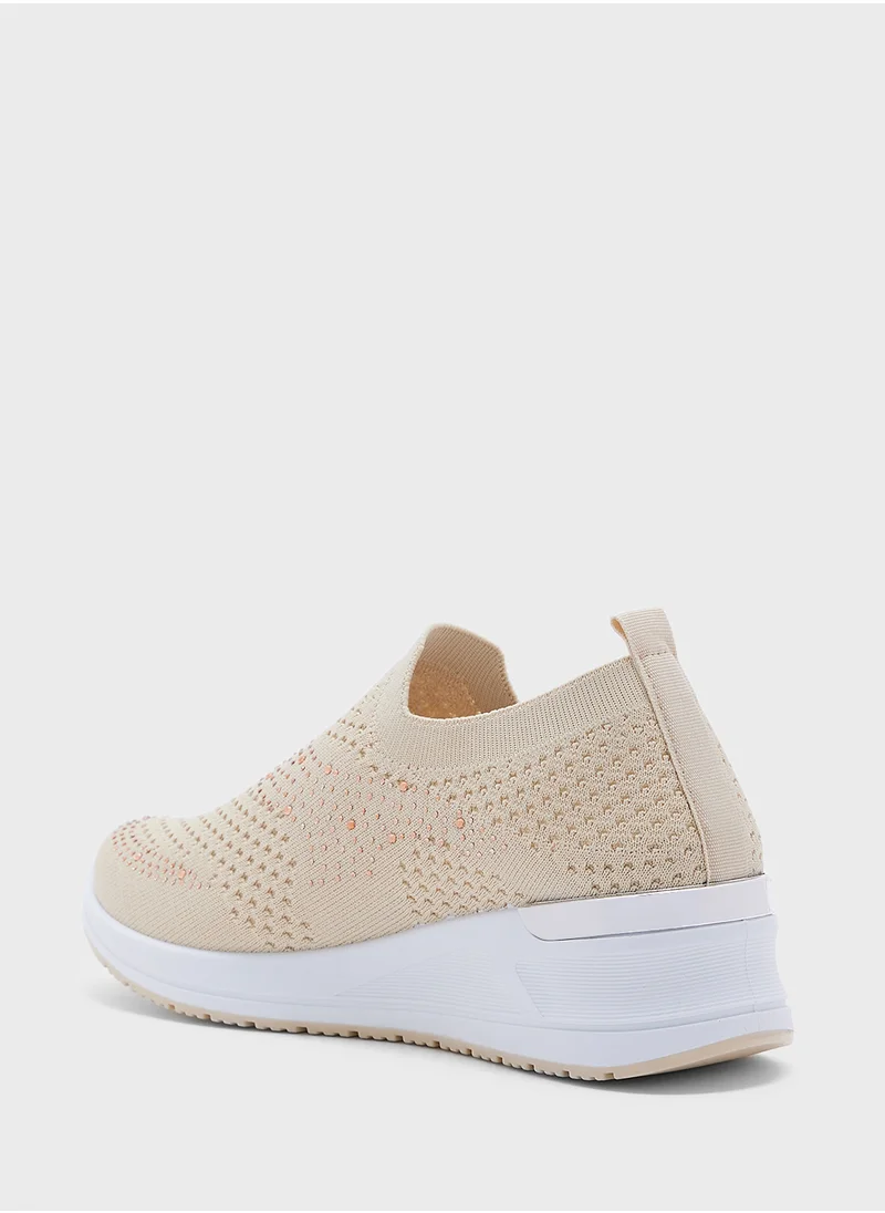 جينجر Diamante Knit Slip On Comfort Shoes