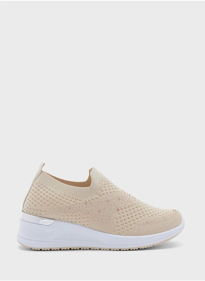 Ginger Diamante Knit Slip On Comfort Shoes