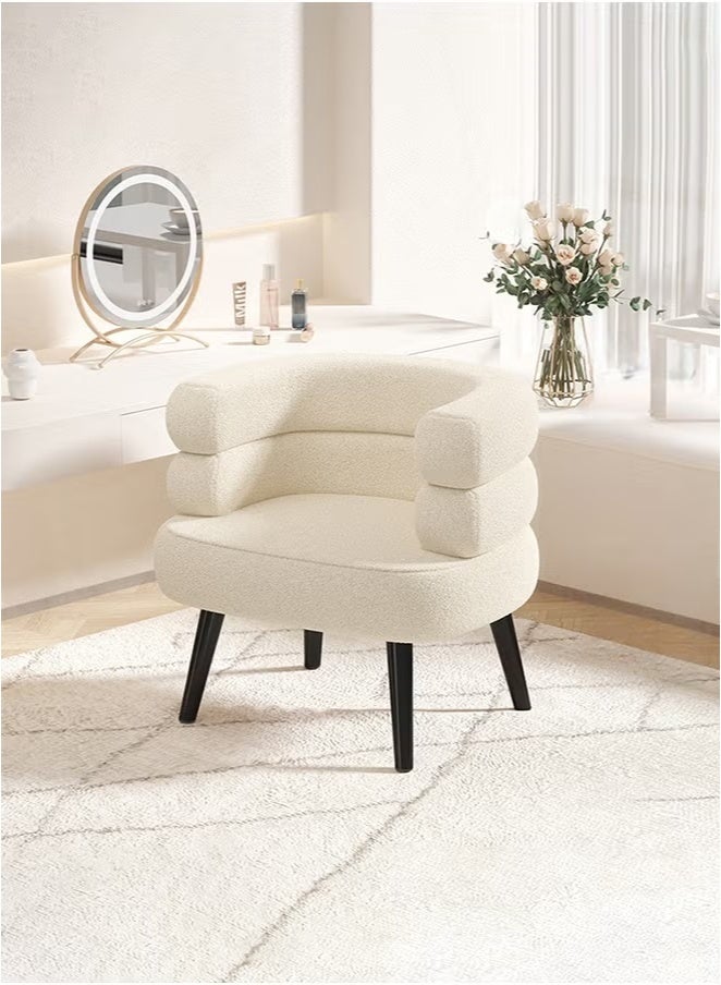TELANPU Bouclé Fabric Vanity Chair – Elegant Modern Dressing Chair with Soft Upholstery & Sturdy Frame, White” - Image 1