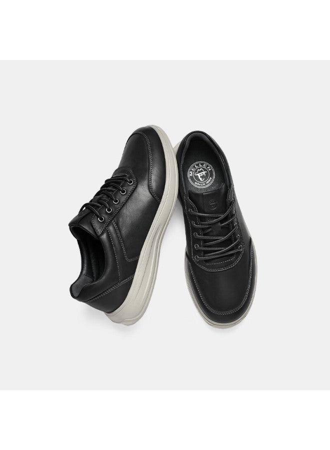 Mellen Shock-absorbing Lightweight Durable Casual Sneakers, British Style Versatile Genuine Leather Shoes Ms767573 Black Size 44 - Image 2