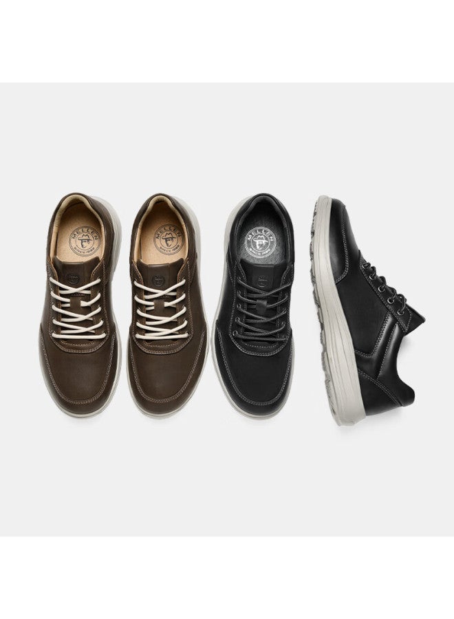 Mellen Shock-absorbing Lightweight Durable Casual Sneakers, British Style Versatile Genuine Leather Shoes Ms767573 Black Size 44 - Image 4