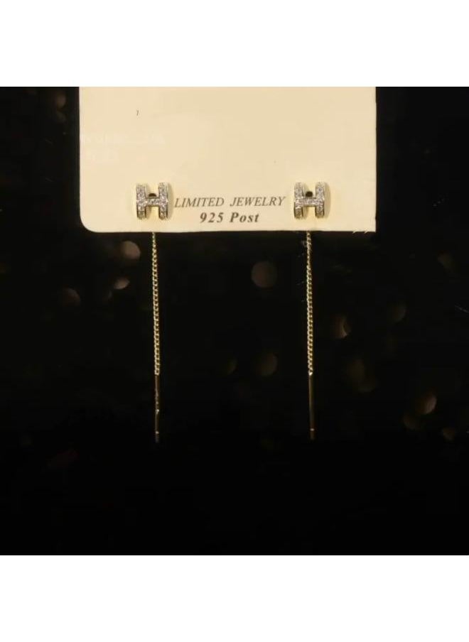 نيبمينينت [letter H] High Sense Fashion Temperament Letter Ear Line Hole Silver Needle Commuter 