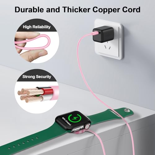 xiwxi 𝟐𝟎𝟐𝟔 𝐔𝐩𝐠𝐫𝐚𝐝𝐞𝐝 Magnetic Charging Cable for Apple Watch Charger,[USB C Port] Wireless Charging Cable Compatible with iWatch Series Ultra/10/9/8/7/6/SE/SE2/5/4/3/2[3.3FT/1M],Pink - Image 4