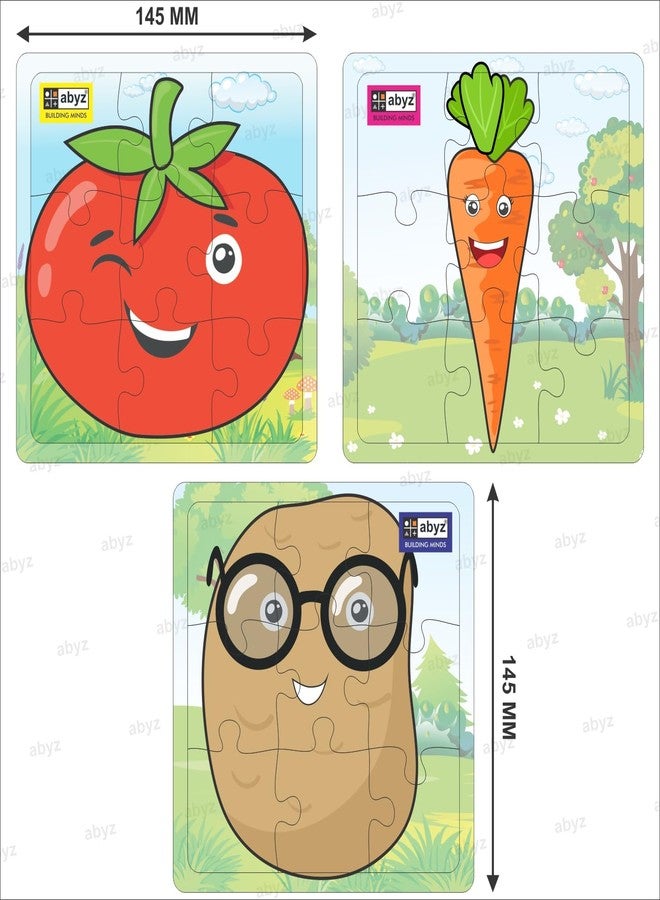 ABYZ Wooden Jigsaw Puzzle - Vegetable | Tomato, Potato, Carrot| Playset for Fun Educational & Little Explorers, 9-Pieces & Set of 3 Multicolor | Birthday Gift for (3 Plus Years) Age Kids. - Image 2