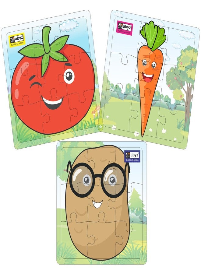 ABYZ Wooden Jigsaw Puzzle - Vegetable | Tomato, Potato, Carrot| Playset for Fun Educational & Little Explorers, 9-Pieces & Set of 3 Multicolor | Birthday Gift for (3 Plus Years) Age Kids. - Image 1