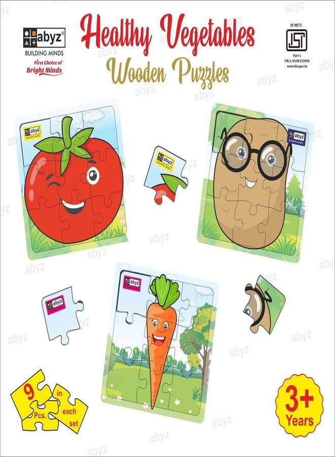ABYZ Wooden Jigsaw Puzzle - Vegetable | Tomato, Potato, Carrot| Playset for Fun Educational & Little Explorers, 9-Pieces & Set of 3 Multicolor | Birthday Gift for (3 Plus Years) Age Kids. - Image 4