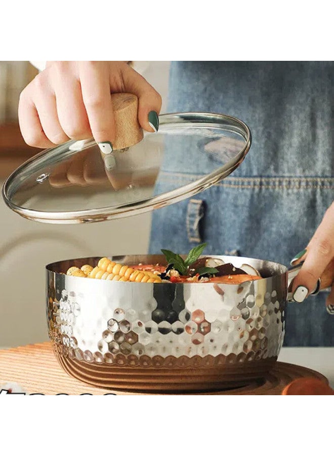 All-round Quanshi Hammered Stainless Steel 20cm Non-stick Milk Pot Stove Universal Single-person Cooking Noodle Soup Pot Baby Food Pot With Lid - Image 2