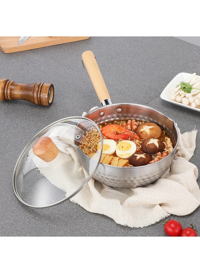 All-round Quanshi Hammered Stainless Steel 20cm Non-stick Milk Pot Stove Universal Single-person Cooking Noodle Soup Pot Baby Food Pot With Lid - Image 5
