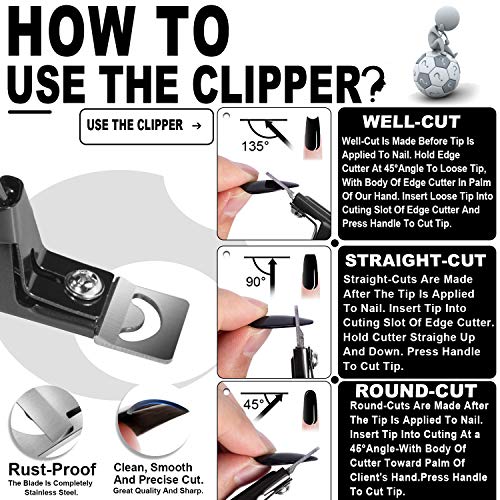 BELLEBOOST Nail Tip Clipper Edge Cutter Adjustable Stainless Steel False Artificial Acrylic Fake Trimmer Manicure Pedicure Sharp Rustproof Blade Clip Tool for Salon Home ArtBeauty Design DIY Use Black - Image 5