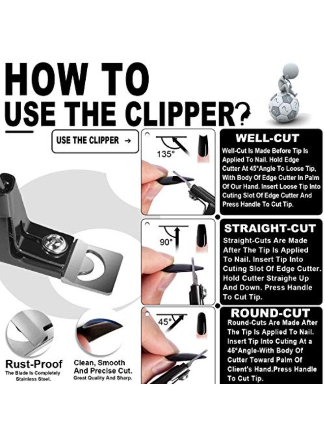 BELLEBOOST Nail Tip Clipper Edge Cutter Adjustable Stainless Steel False Artificial Acrylic Fake Trimmer Manicure Pedicure Sharp Rustproof Blade Clip Tool for Salon Home ArtBeauty Design DIY Use Black - Image 4
