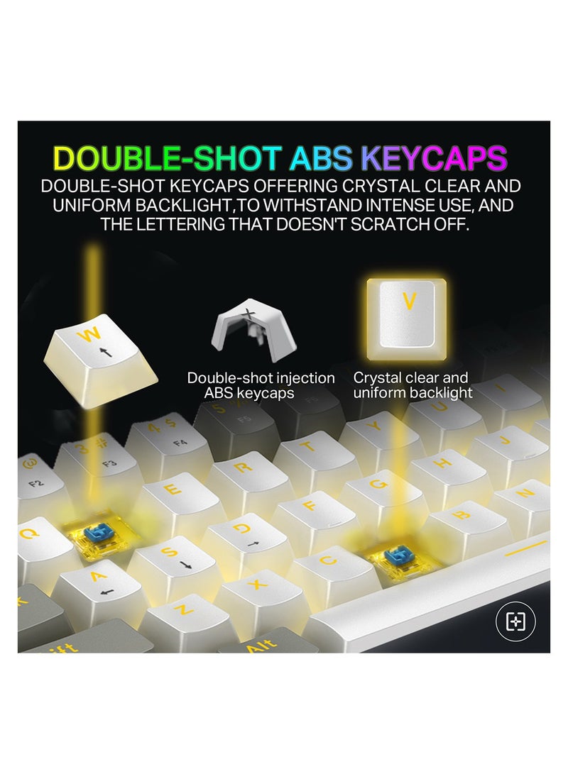 E-YOOSO Z-11 60% Mechanical Gaming Keyboard,Blue Switch 61 Keys Wired Compact Keyboard,Yellow Backlit and Metal Panel for Windows,Mac OS-White Grey - Image 4