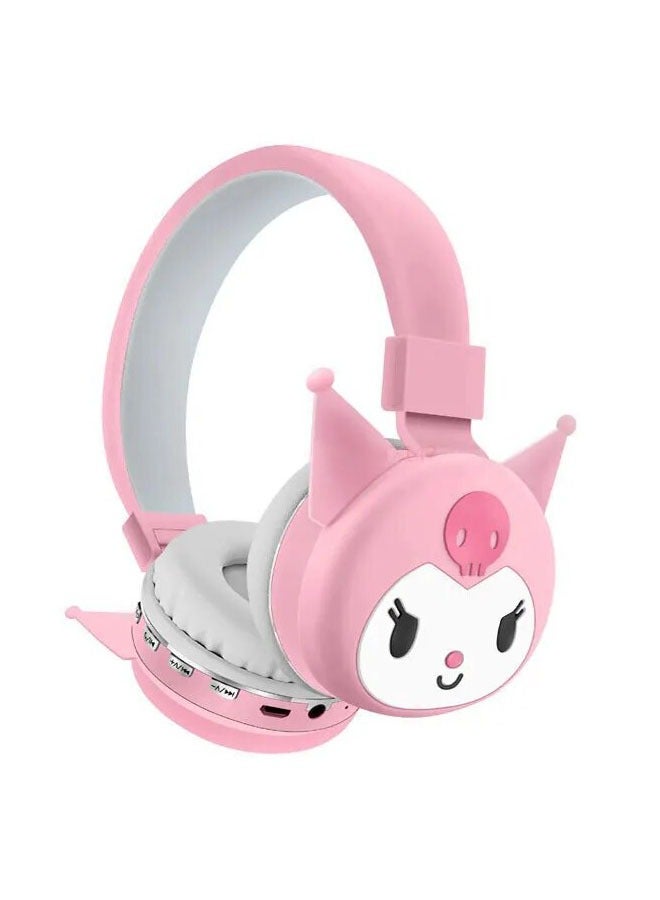 Pink Kuromi pattern Bluetooth wireless headphones for children, folding headphones for children noise reduction, suitable for children's stereo headphones for TF cards, mobile phones, tablets  - Image 1
