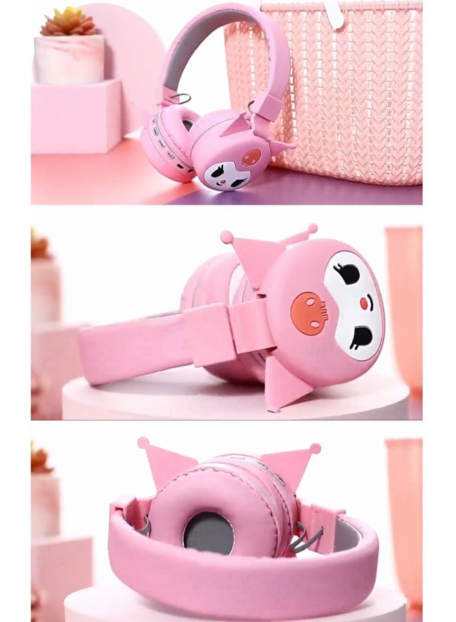 Pink Kuromi pattern Bluetooth wireless headphones for children, folding headphones for children noise reduction, suitable for children's stereo headphones for TF cards, mobile phones, tablets  - Image 2