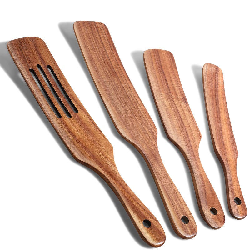TEZZ Spurtle Set, Natural Acacia Wooden Kitchen Utensils Set of 4, Wooden Spoons Utensils for Cooking, stirring, Mixing, Serving, spurtles kitchen tools as seen on tv for NonSick Cookware - Image 1