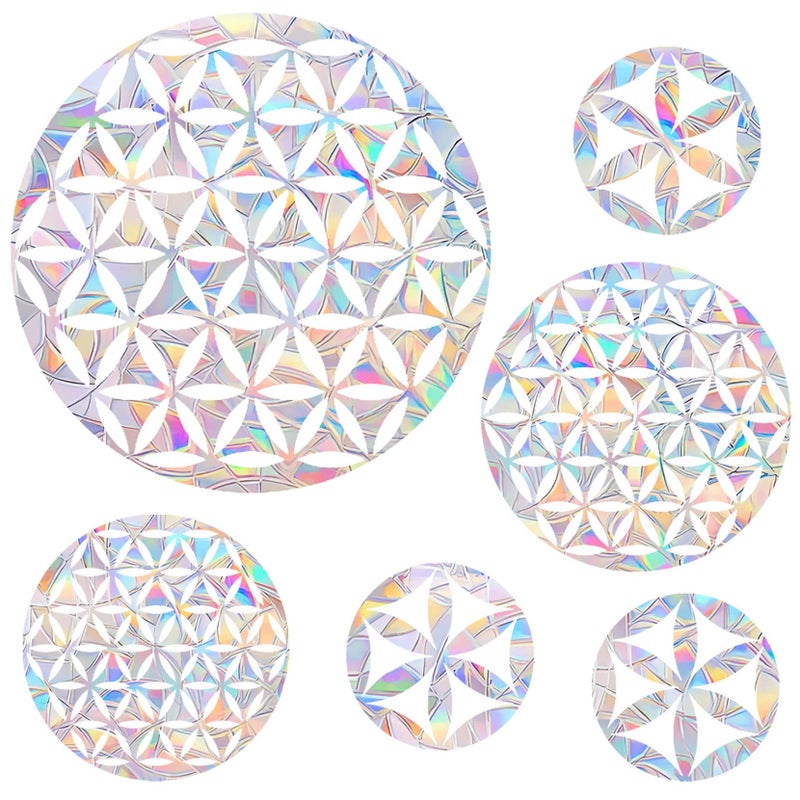 AREAWA 6 Pieces Flower of Life Window Decals for Bird Strikes  AntiCollision Clings to Save BirdsNon Adhesive Vinyl Rainbow Suncatch Stickers Easy Remove No Residue and Reusable 