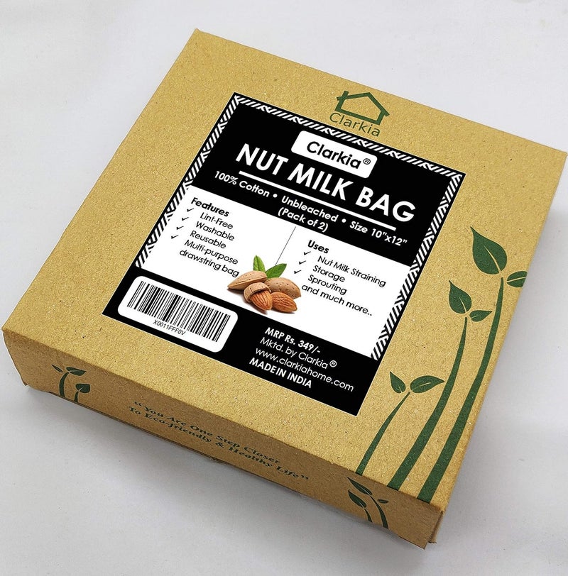 Clarkia Cotton Drawstring Nut Milk Bag Unbleached (10X12 Inch, White) - 2 Piece Off-White - Image 4