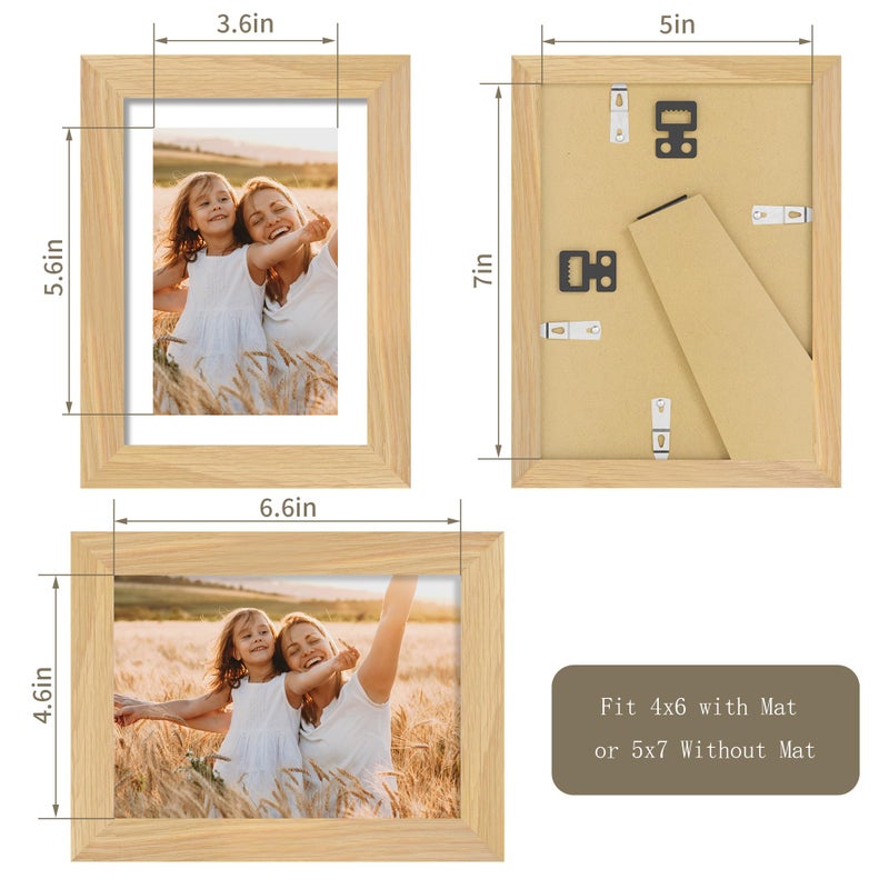 YESKAY 5x7 Picture Frame - 5 x 7 Photo Frame Made of Solid Oak Wood and Real Glass Display Picture 4x6 with Mat or 5x7 Without Mat 5 by 7 Frames for Wall & Tabletop(Color Natural Oak) - Image 4