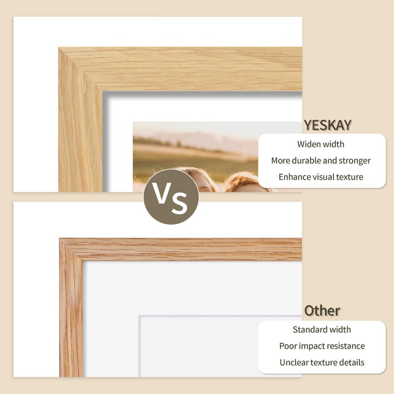 YESKAY 5x7 Picture Frame - 5 x 7 Photo Frame Made of Solid Oak Wood and Real Glass Display Picture 4x6 with Mat or 5x7 Without Mat 5 by 7 Frames for Wall & Tabletop(Color Natural Oak) - Image 3