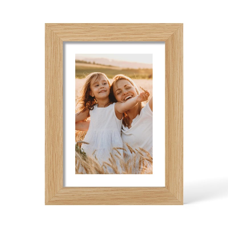 YESKAY 5x7 Picture Frame - 5 x 7 Photo Frame Made of Solid Oak Wood and Real Glass Display Picture 4x6 with Mat or 5x7 Without Mat 5 by 7 Frames for Wall & Tabletop(Color Natural Oak) - Image 1