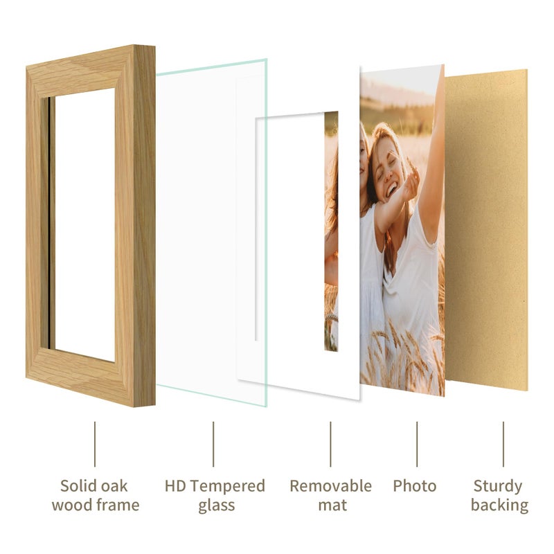 YESKAY 5x7 Picture Frame - 5 x 7 Photo Frame Made of Solid Oak Wood and Real Glass Display Picture 4x6 with Mat or 5x7 Without Mat 5 by 7 Frames for Wall & Tabletop(Color Natural Oak) - Image 5