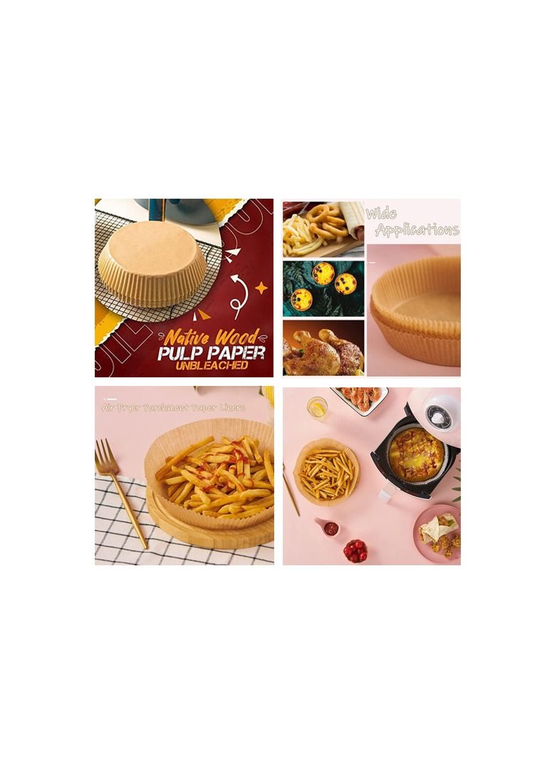 100-Pieces Disposable Paper Plate, Non-Stick Multiuse for Frying, Round Parchment Paper, Air Fryer, Microwave, Oven, Baking Frying Pan Kitchen Accessories Brown Colour - Image 4