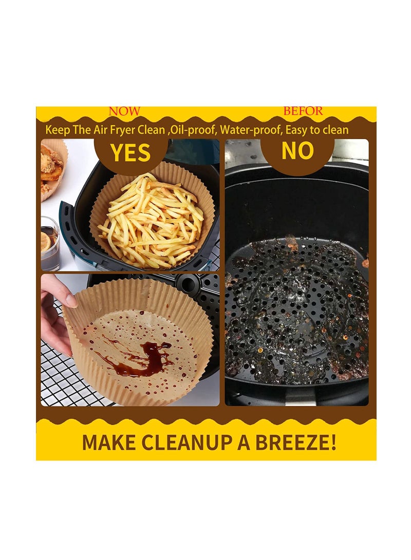 100-Pieces Disposable Paper Plate, Non-Stick Multiuse for Frying, Round Parchment Paper, Air Fryer, Microwave, Oven, Baking Frying Pan Kitchen Accessories Brown Colour - Image 2