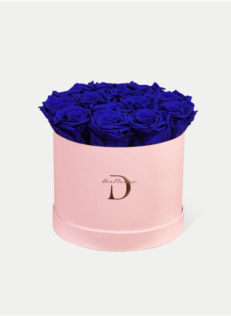 Dia FLOWER - Infinity Round Box, Shades Of Blue 14 ROSES MEDIUM - Image 1