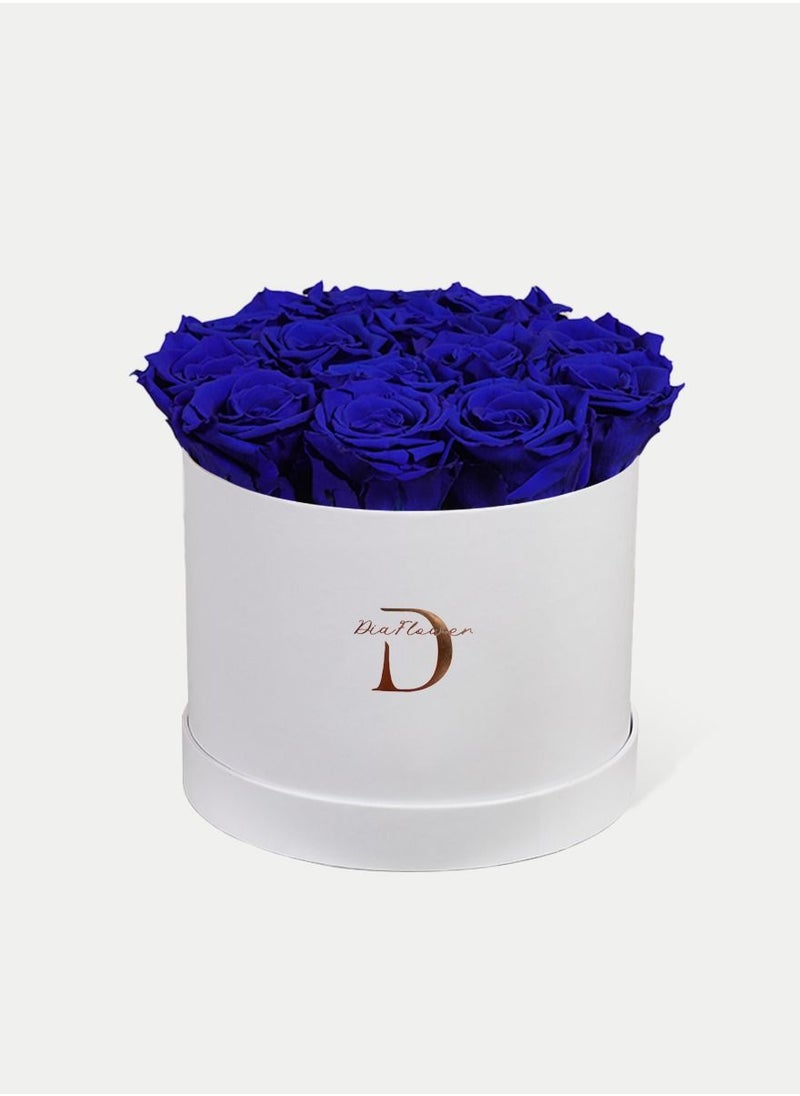 Dia FLOWER - Infinity Round Box, Shades Of Blue 14 ROSES MEDIUM - Image 1