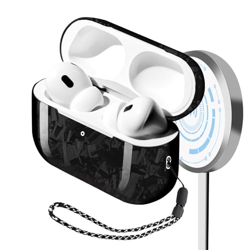 MONOCARBON Real Carbon Fiber Case for Airpods Pro 2nd Generation with Lanyard,AntiScratch Slim Protective Hard Cover for Airpods Pro 2 Compatible with Magsafe Wireless Charging-Forged Glossy Black - Image 1