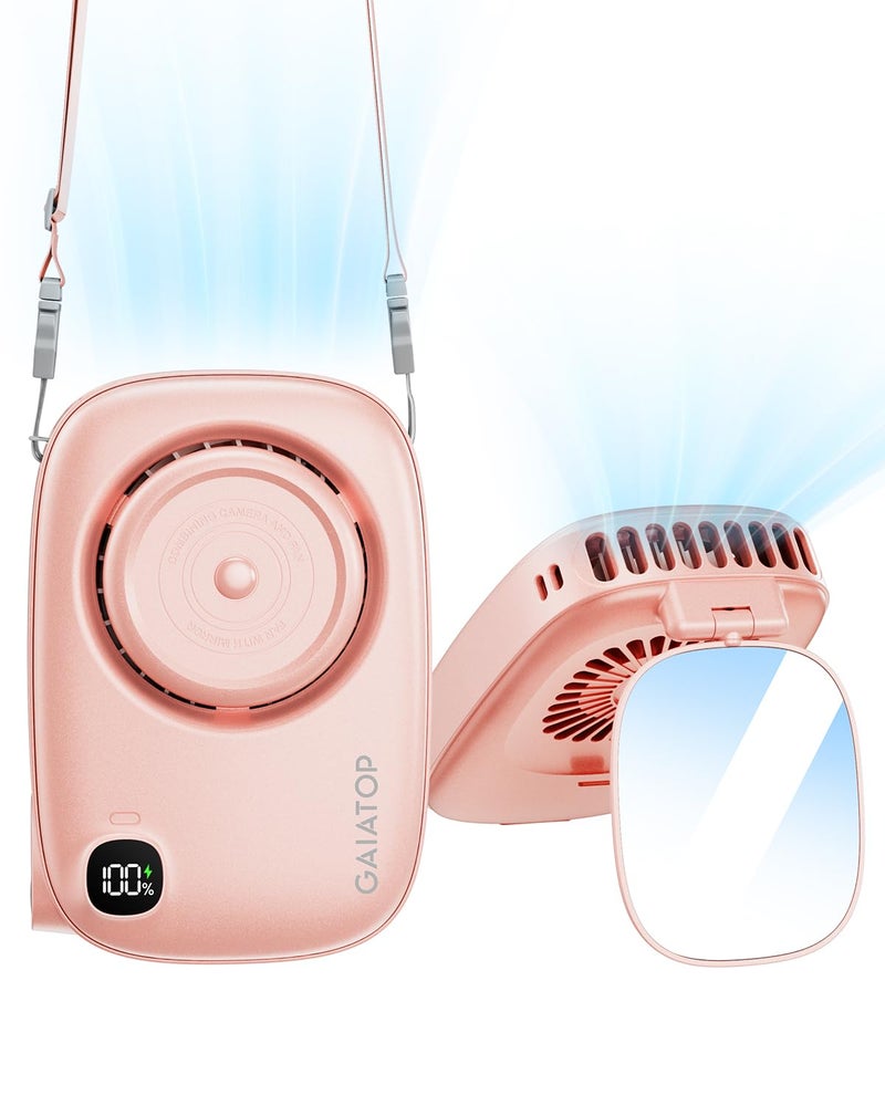 Gaiatop Mini Neck Fan Rechargeable Handheld Desk Use LED Power Display 3 Speed 360Rotate Mirror for Lash Makeup Cute Camera Design Small Portable USB Fans Personal Cooling Travel Essentials