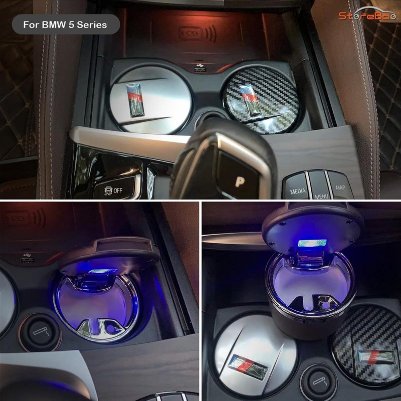 منفضة سجائر للسيارة لسلسلة BMW 1/3/5/7 وX1/X3/X5/X6، مع ضوء LED وغطاء، قابلة للفصل ومحمولة (فضي غير لامع) - Image 4