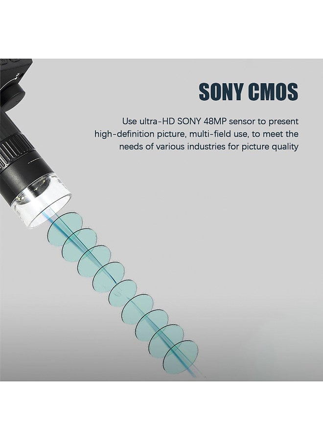 48MP USB Digital Microscope 1440P Lightness Adjustable 500X-1000X Zoom Rate Support 32G TF Card with 10.1-inch Large IPS Screen with Remote Control