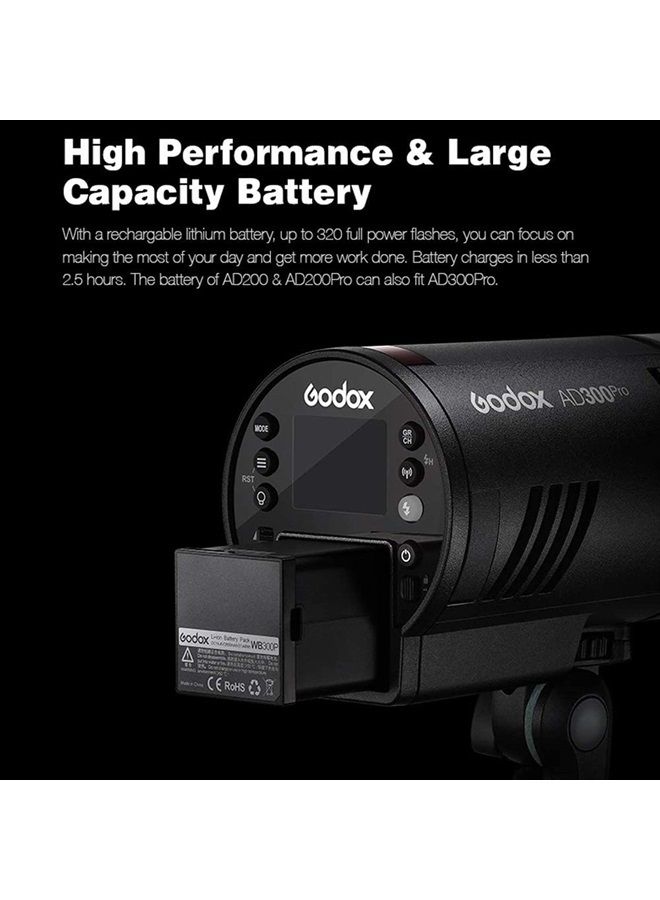 Godox AD300 Pro Godox AD300Pro Godox Flash for Canon Sony Nikon Fuji Olympus Panasonic Camera,TTL 2.4G HSS 1 / 8000s Outdoor Strobe with 2600mAh Lithium Battery,320 Full Power Flashes