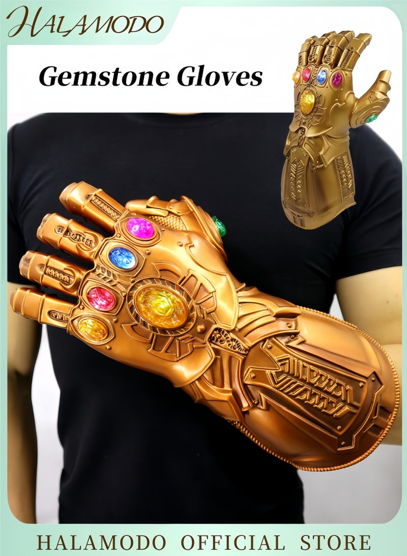هالامودو قفازات "إنفينيتي غانتلت" للأطفال بقطع حجارة قابلة للإزالة، قفازات PVC قوية بتصميم ذهبي رائع للتنكر واللعب دور الهدية المثالية للأولاد والبنات - Image 1