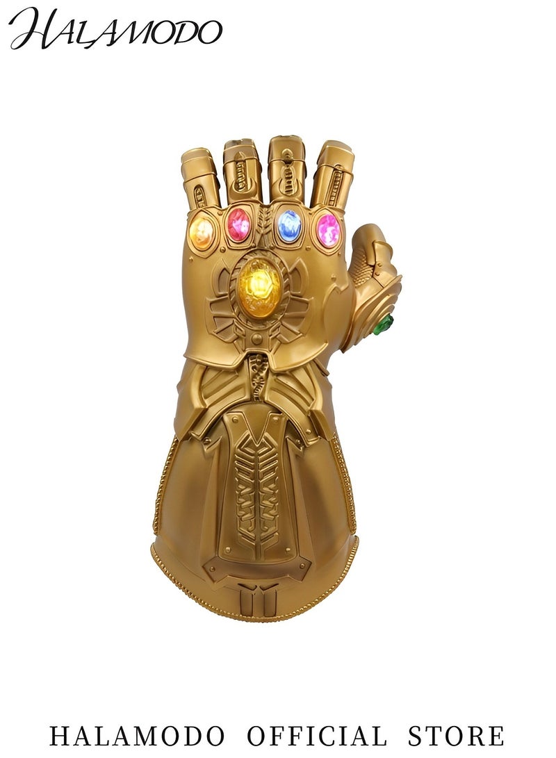 هالامودو قفازات "إنفينيتي غانتلت" للأطفال بقطع حجارة قابلة للإزالة، قفازات PVC قوية بتصميم ذهبي رائع للتنكر واللعب دور الهدية المثالية للأولاد والبنات - Image 2