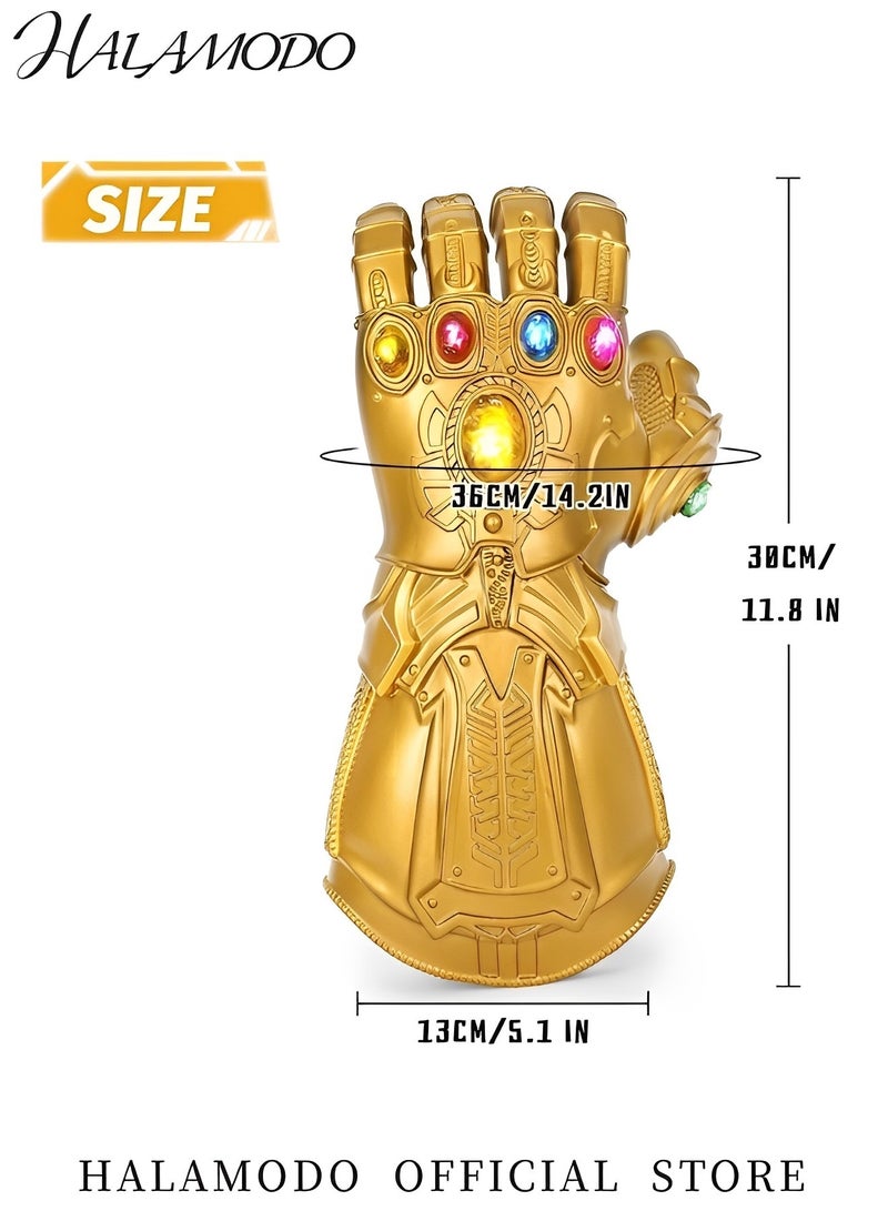 هالامودو قفازات "إنفينيتي غانتلت" للأطفال بقطع حجارة قابلة للإزالة، قفازات PVC قوية بتصميم ذهبي رائع للتنكر واللعب دور الهدية المثالية للأولاد والبنات - Image 4