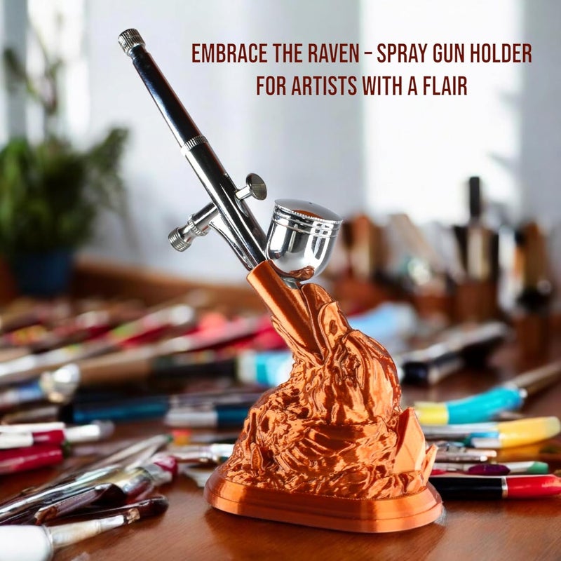 Raven Skull Airbrush HolderStand for Airbrush Artists Makeup Professionals Custom Design Suitable for All Airbrush Models Silky Copper Color EyeCatchy Table Decor Stand 95956 Cm - Image 2