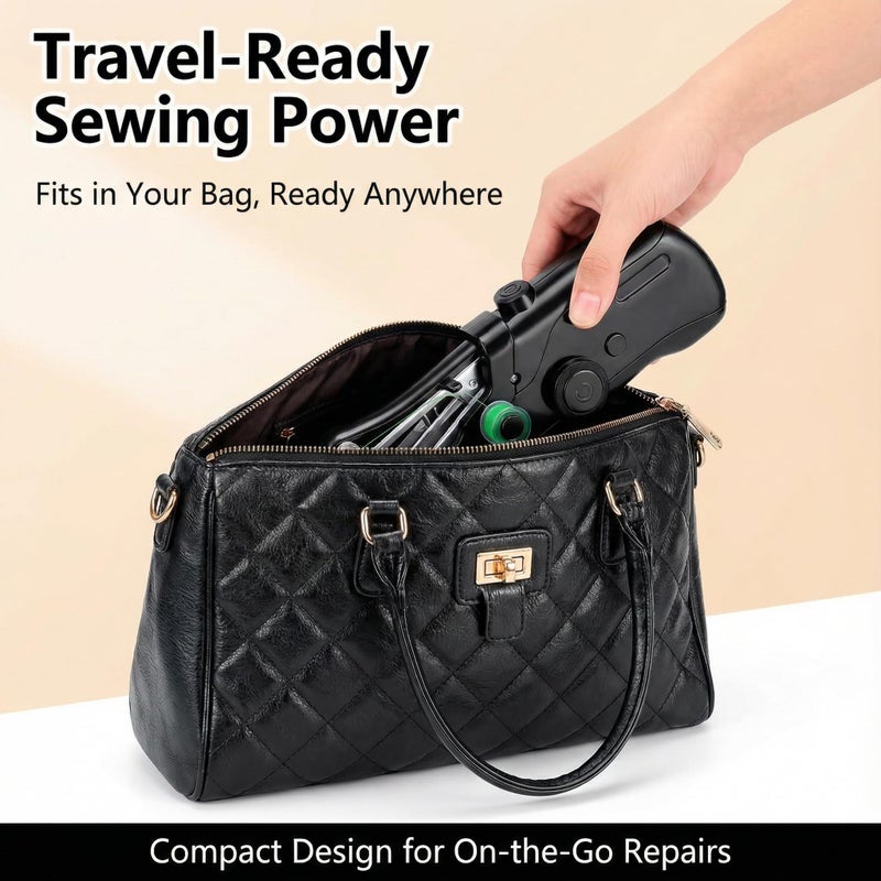 DRAWSKIN Portable Handheld Sewing Machine for Adults - Mini Hand Held Sewing Stitching Machine for Beginners - Small Electric Cordless for Quick Fabric Home Travel Clothes Pants DIY Fabric Denim (Black) - Image 4