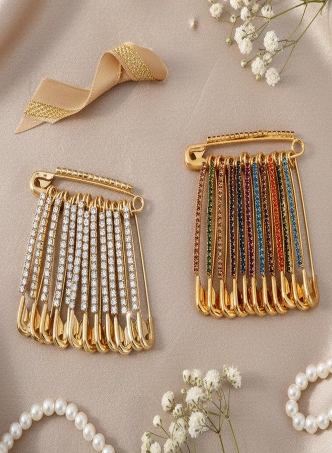 VAMA FASHIONS Multicolour Stone Saree Safety dress Draping Clothes pins brooch Sari Pleats Pallu Pin for girls Women - Image 4
