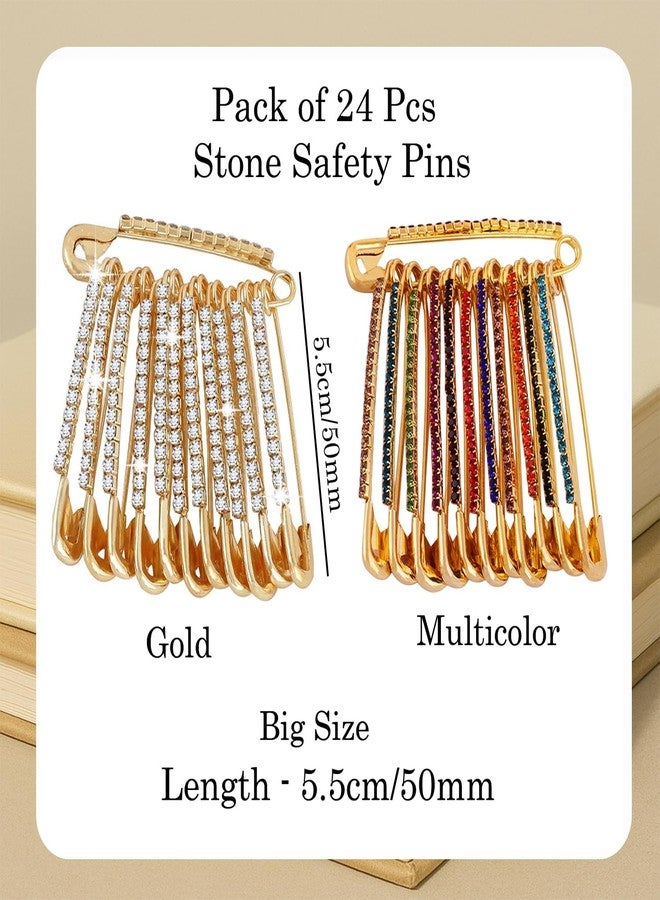 VAMA FASHIONS Multicolour Stone Saree Safety dress Draping Clothes pins brooch Sari Pleats Pallu Pin for girls Women - Image 3
