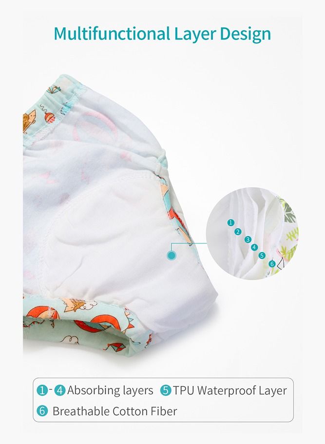 insular 2-Piece Cotton Training Pants for Baby, Size L, 6 Layers, Breathable and Washable Underwear with Cute Hedgehog Pattern for Toddler Potty Training, Yellow  - Image 4