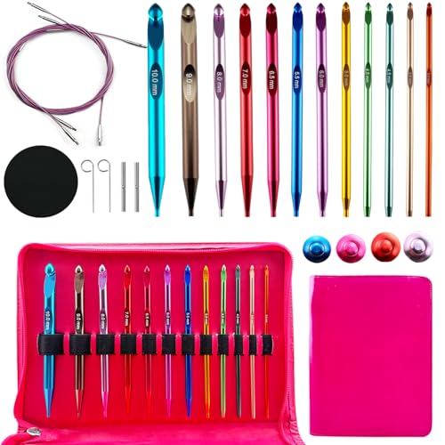 Mdoker 12 Size Tunisian Crochet Hook Set with Cable Aluminum Interchangeable Crochet Hooks Long Crochet Hook Inline Crochet Hooks 3mm10mmComfortable to useLightweight - Image 1